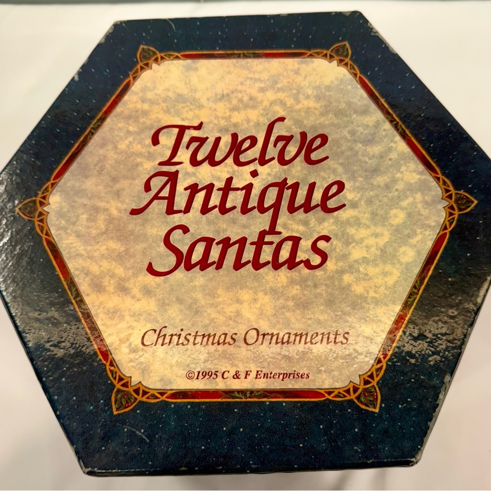 12 Twelve Antique Santas Christmas Ornaments 1995 C&F Enterprises Original Box